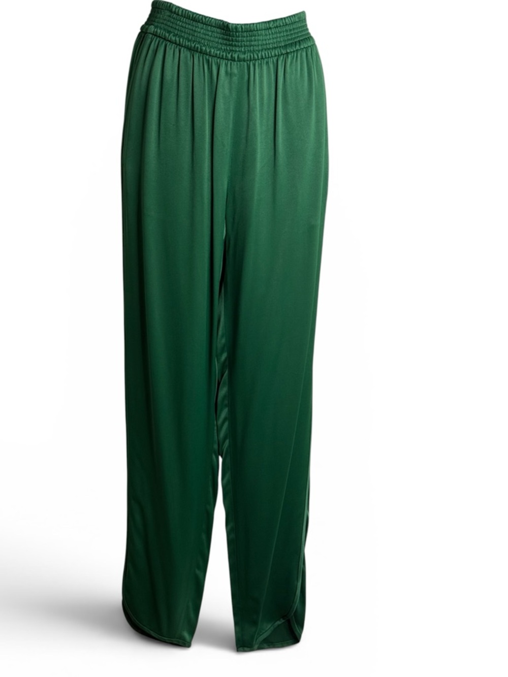 Zara Green Esmerald Satin Wide-Leg Pull-On Women Pants - Size L NWOT